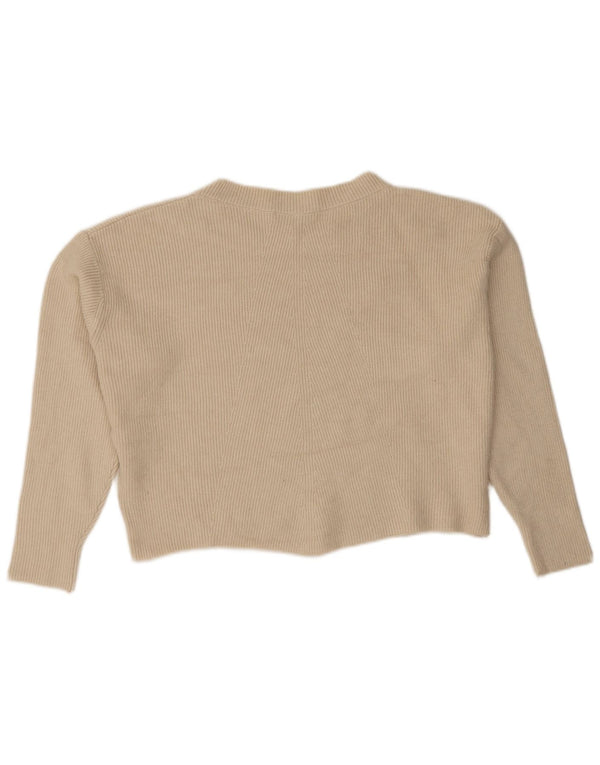 Zara Womens Crop Oversized Boat Neck Jumper Sweater UK 10 Small Beige