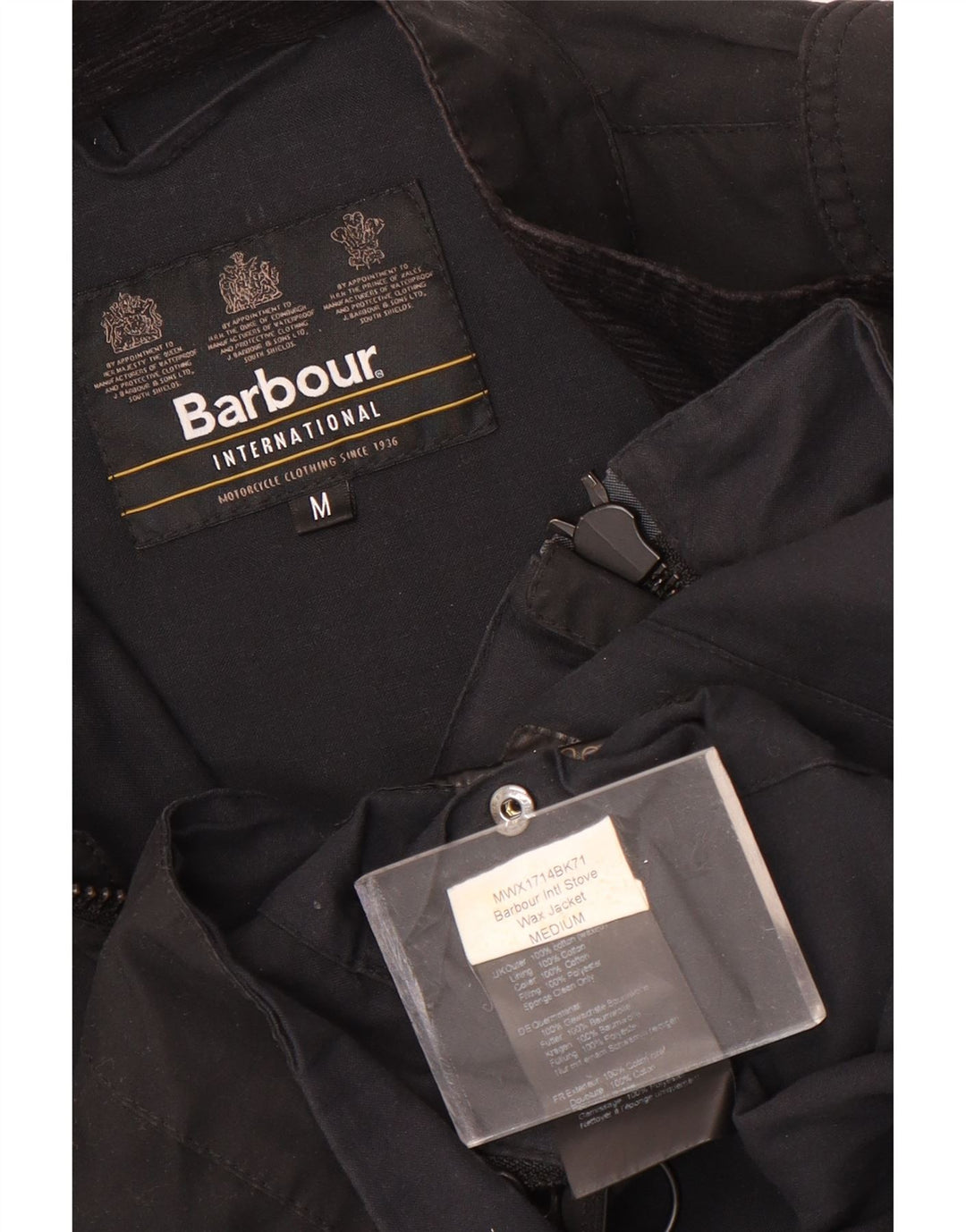 Barbour Herre vokset bomuldsjakke UK 38 Medium Sort bomuld