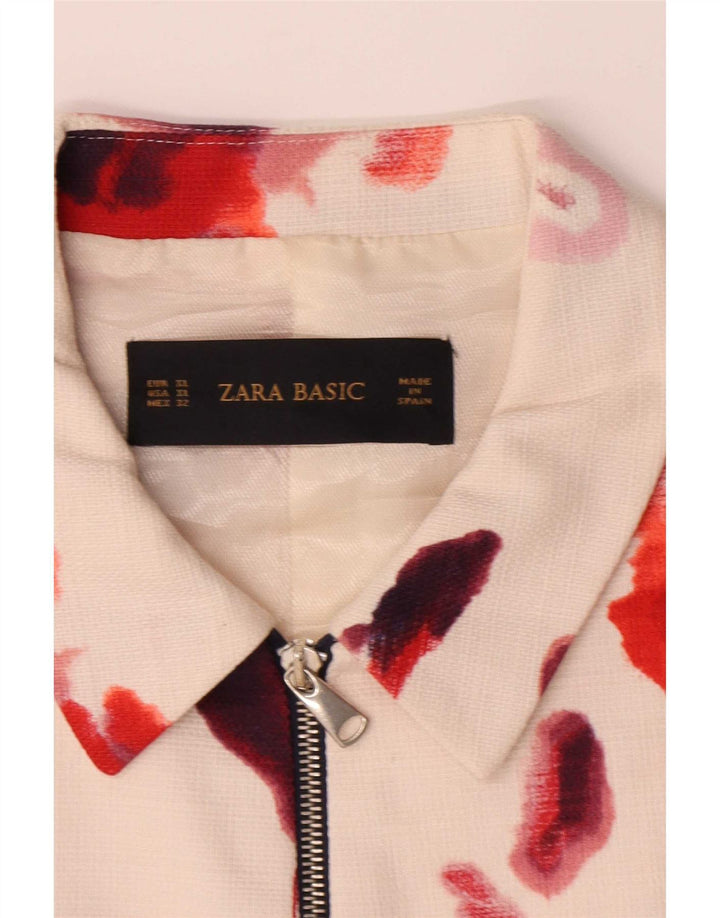 Zara Womens Bomber Jacket UK 18 XL Hvid Blomsterbomuld