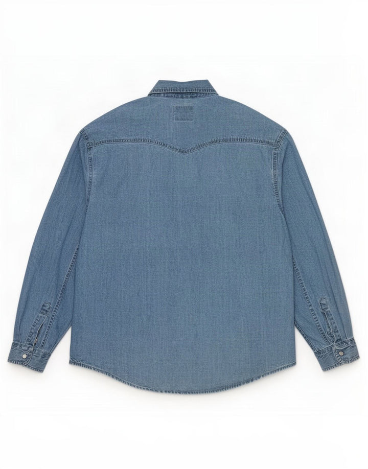 Vintage denimskjorte til mænd, stor blå bomuld