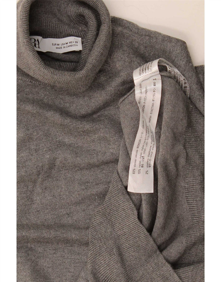 Zara dametrøje 3/4-ærmet trøje med rullehals UK 12 Medium Grå Viscose