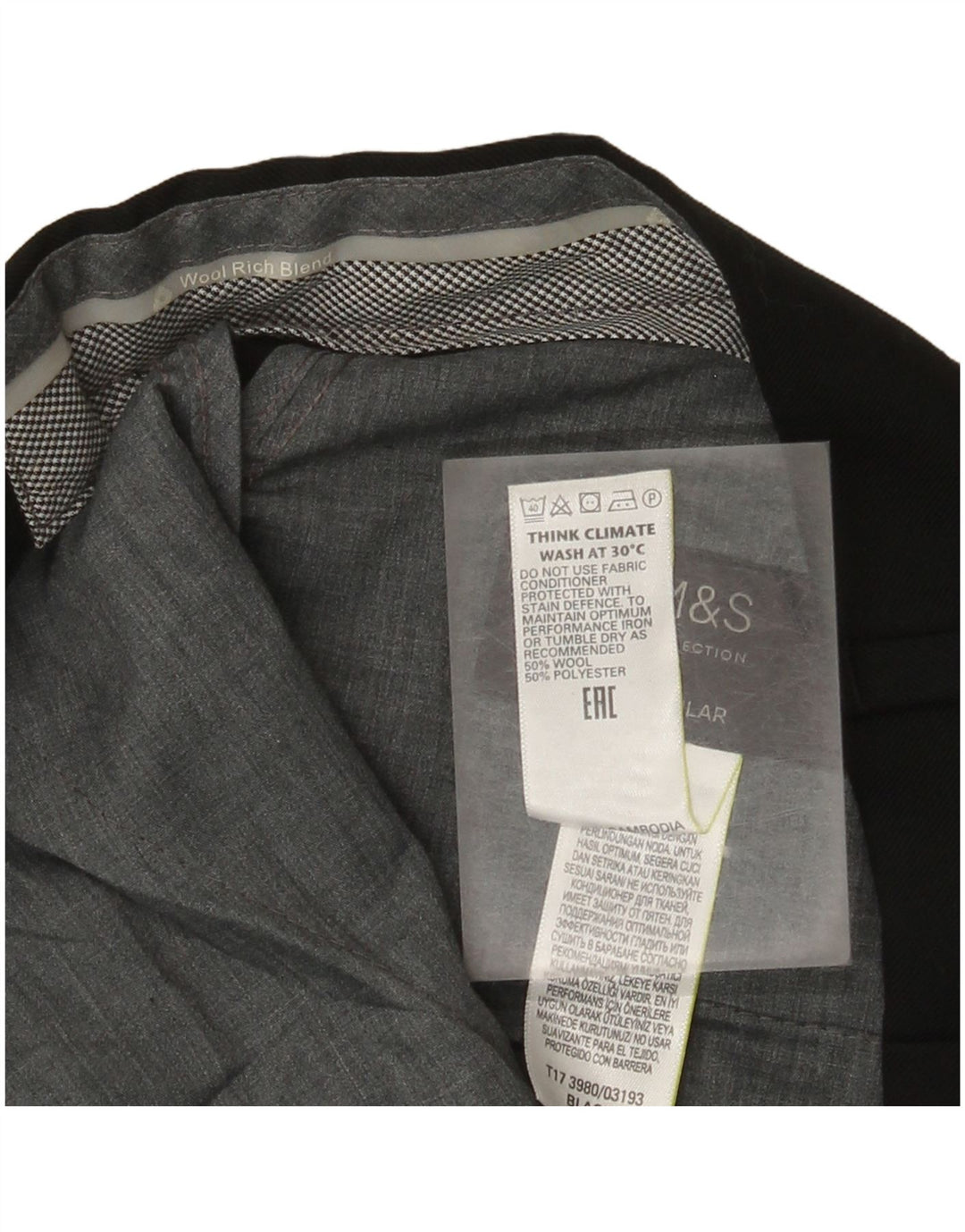 Marks & Spencer Lige bukser med almindelig jakkesæt til kvinder W36 L29 sort uld