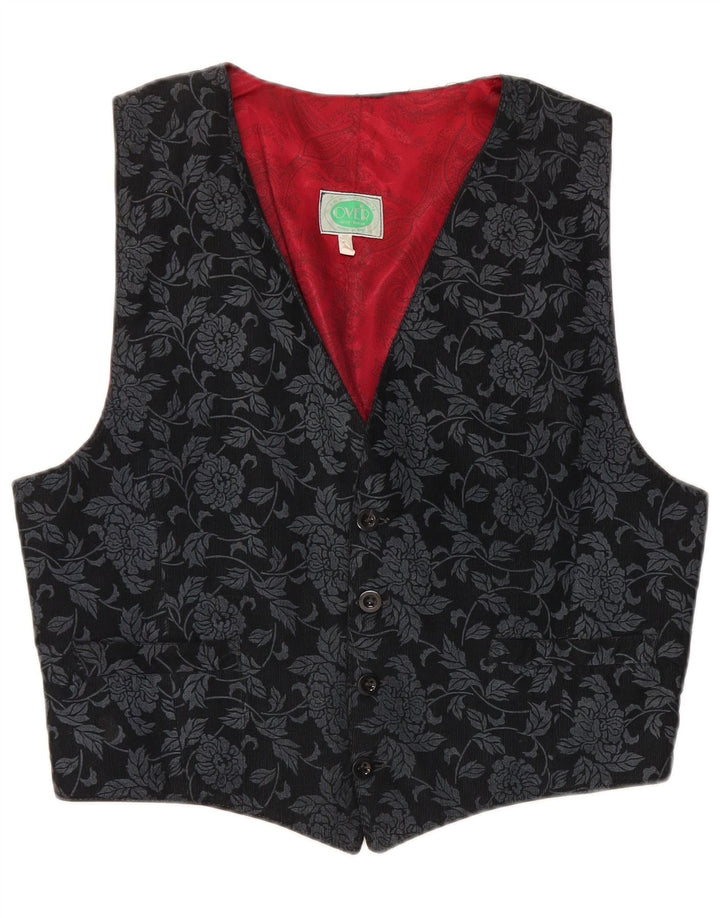 Vintage vest til mænd, stor sort blomster