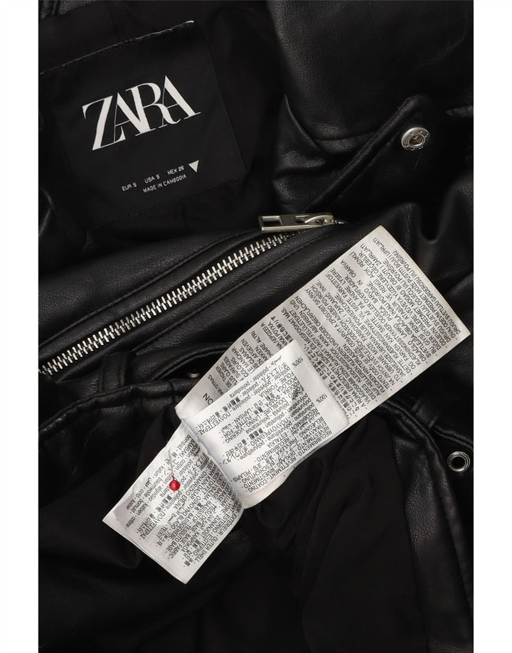 Zara Womens Crop Oversized imiteret læder Biker Jacket UK 10 Small Black