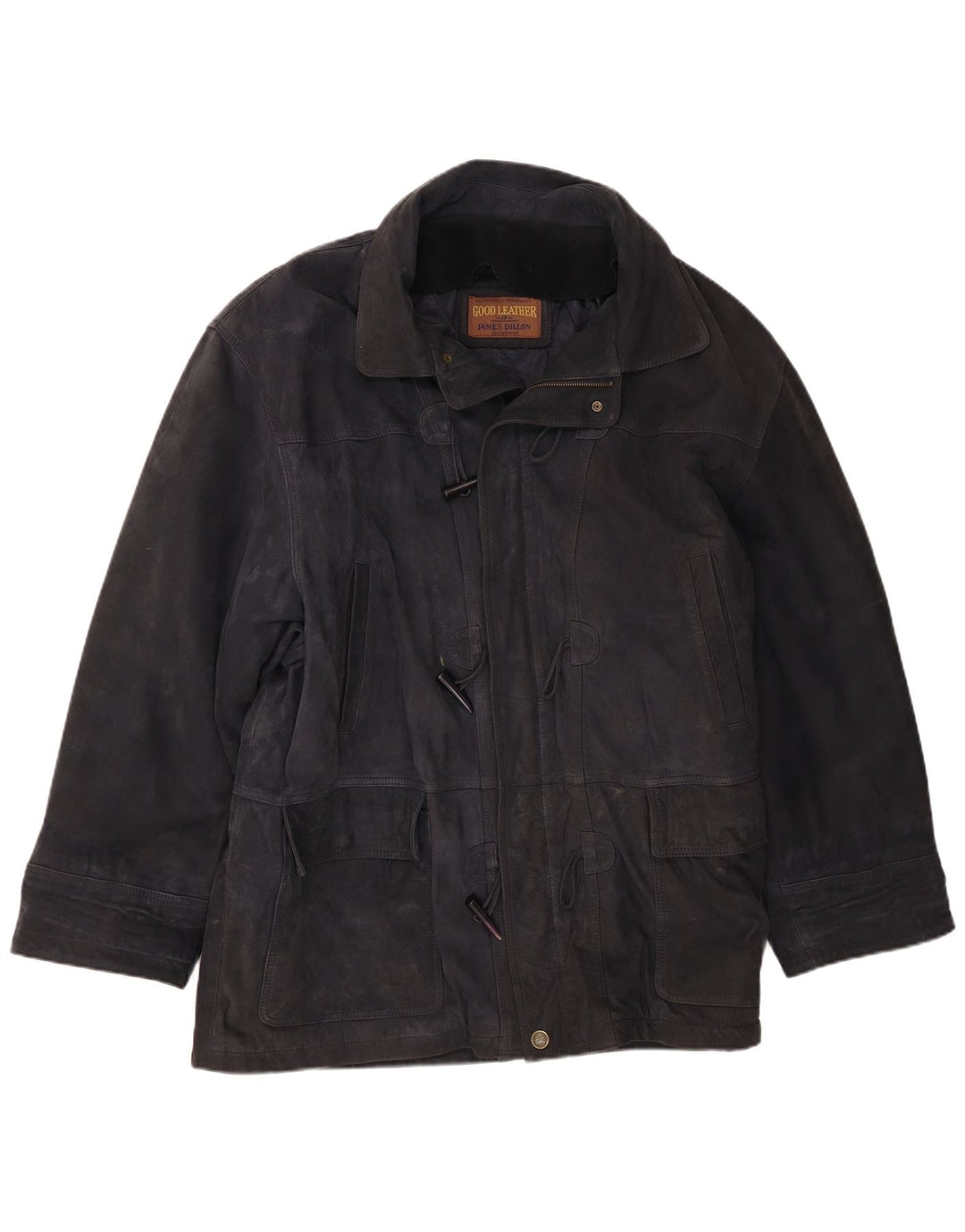 James Dillon Herre Ruskind Duffle Jacket UK 42 XL Navy Blue Læder