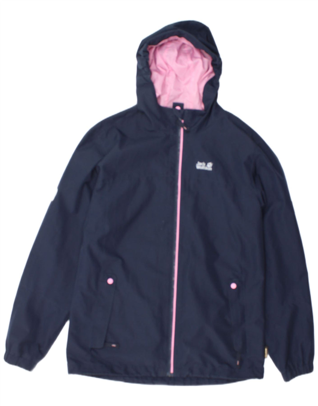 Jack Wolfskin piger hætte regnjakke 14-15 år marineblå polyester