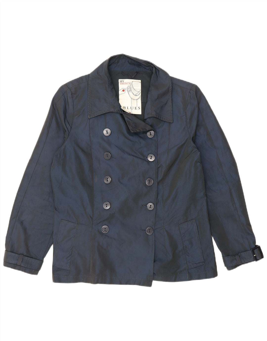 i Blues Dame Kort Dobbeltradet Ærtefrakke UK 12 Medium Navy Blue