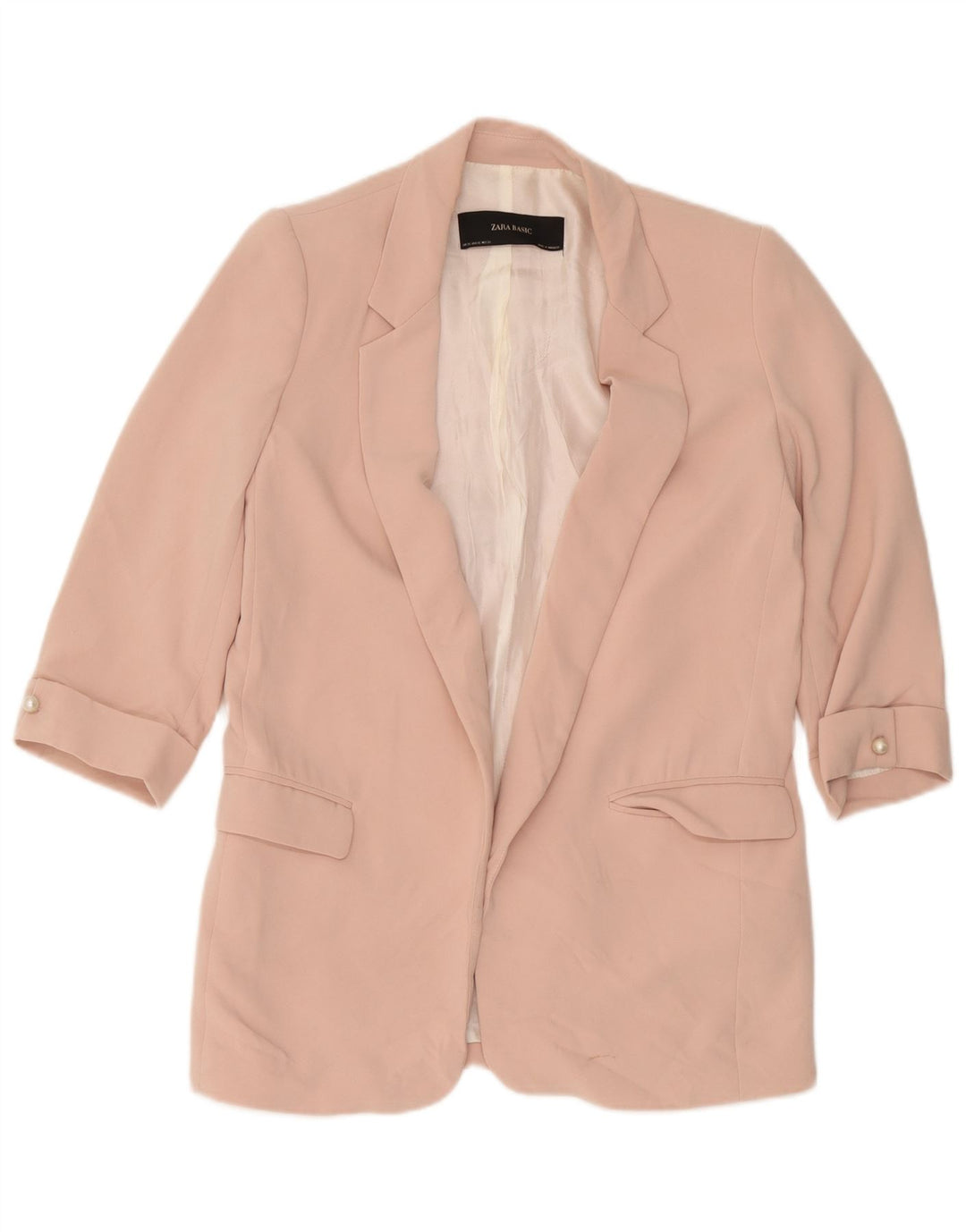 Zara Dame 3/4 ærmet åben blazerjakke UK 6 XS Pink Polyester