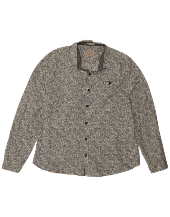 White Stuff Herre Slim Fit skjorte 2XL blå geometrisk bomuld