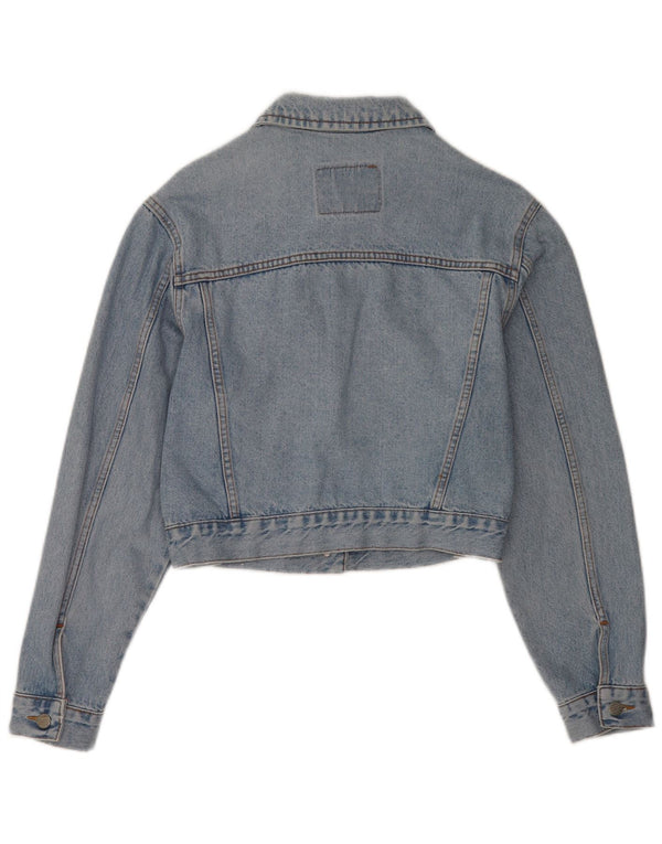 Vintage Dame Crop Denim Jacket UK 14 Medium Blue Cotton