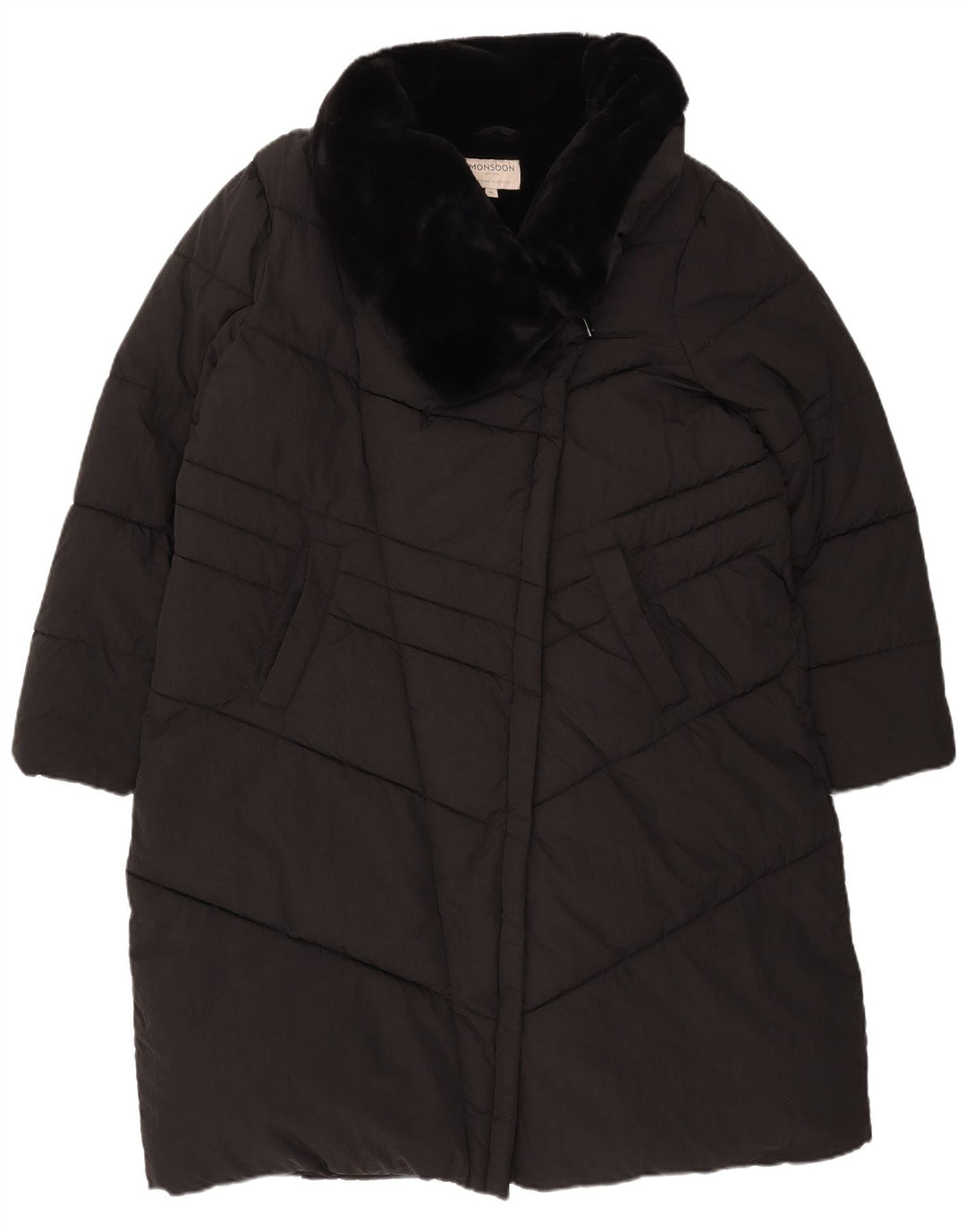 MONSOON Womens Polstret Frakke UK 18 XL Sort Nylon