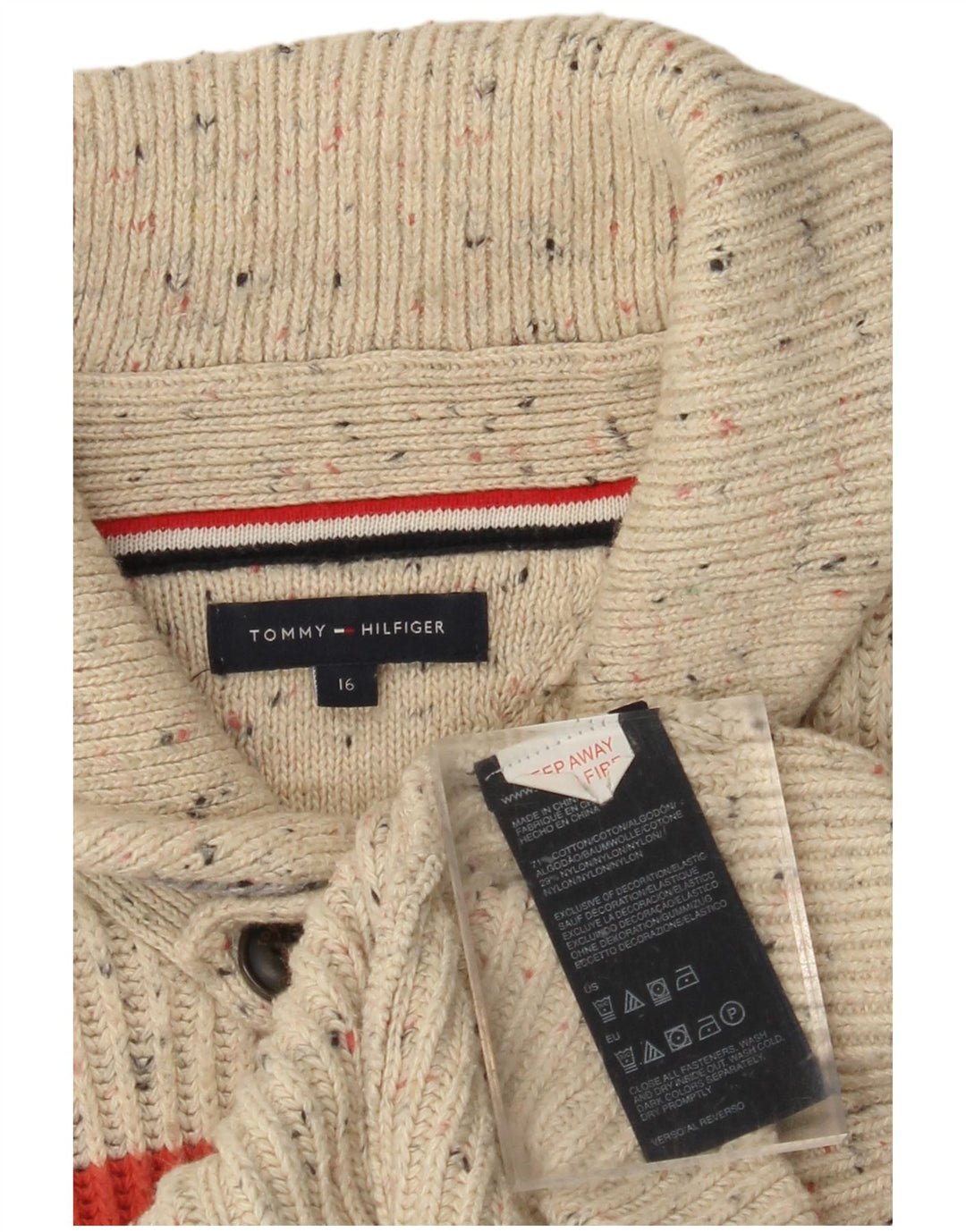 TOMMY HILFIGER Drenge cardigan sweater 15-16 år Beige Colourblock Bomuld