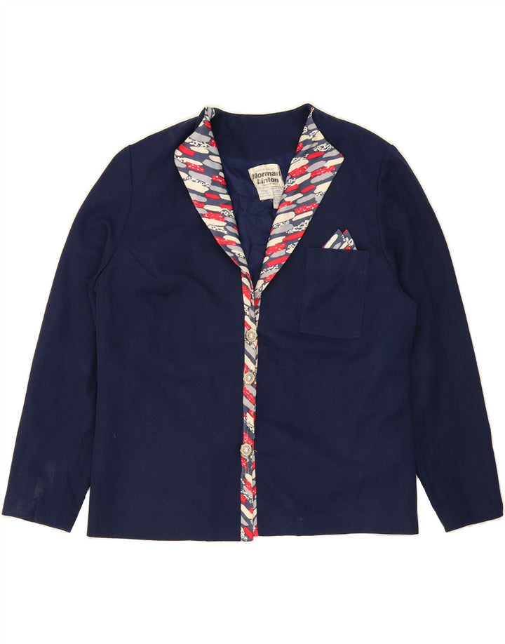 NORMAN LINTON Womens Blazer Jacket UK 20 2XL Navy Blue Colourblock Vintage Norman Linton and Second-Hand Norman Linton from Messina Hembry 