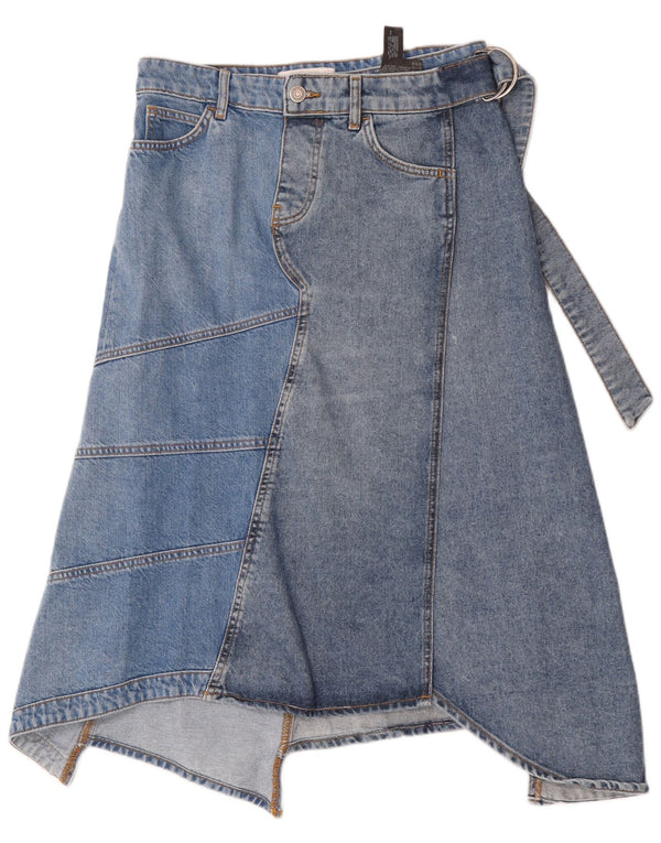 Zara Womens Asymmetric Denim Skirt Small W26  Blue Patchwork Cotton