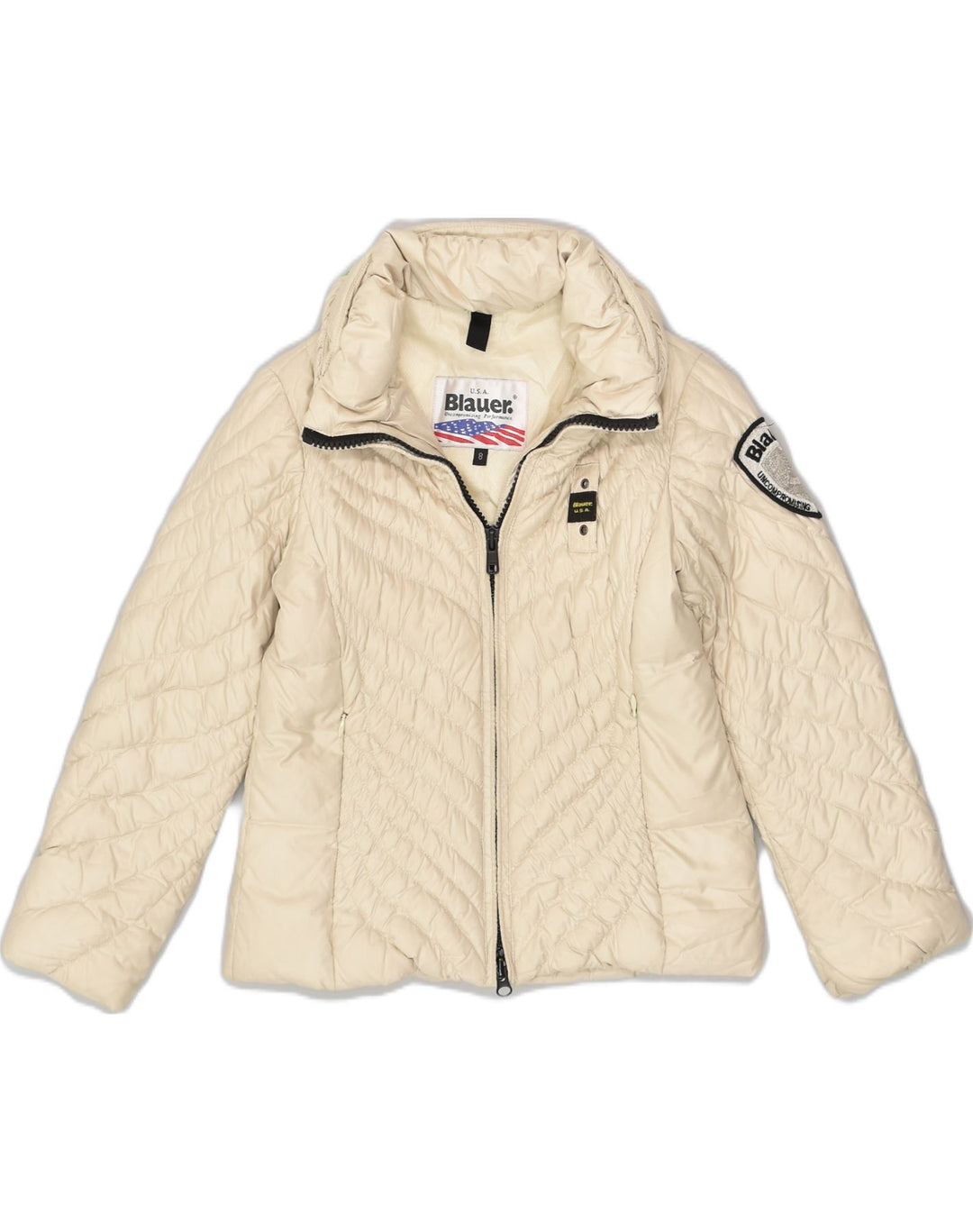 BLAUER Girls Padded Jacket 7-8 Years Beige Polyester | Vintage Blauer | Thrift | Second-Hand Blauer | Used Clothing | Messina Hembry 