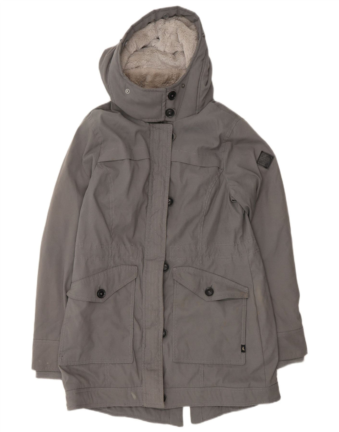 Hollister Sherpa Parkajakke med hætte til kvinder UK 14 Mellemgrå polyester