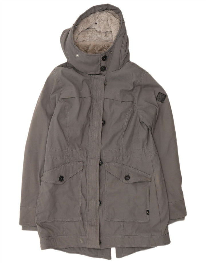 Hollister Sherpa Parkajakke med hætte til kvinder UK 14 Mellemgrå polyester