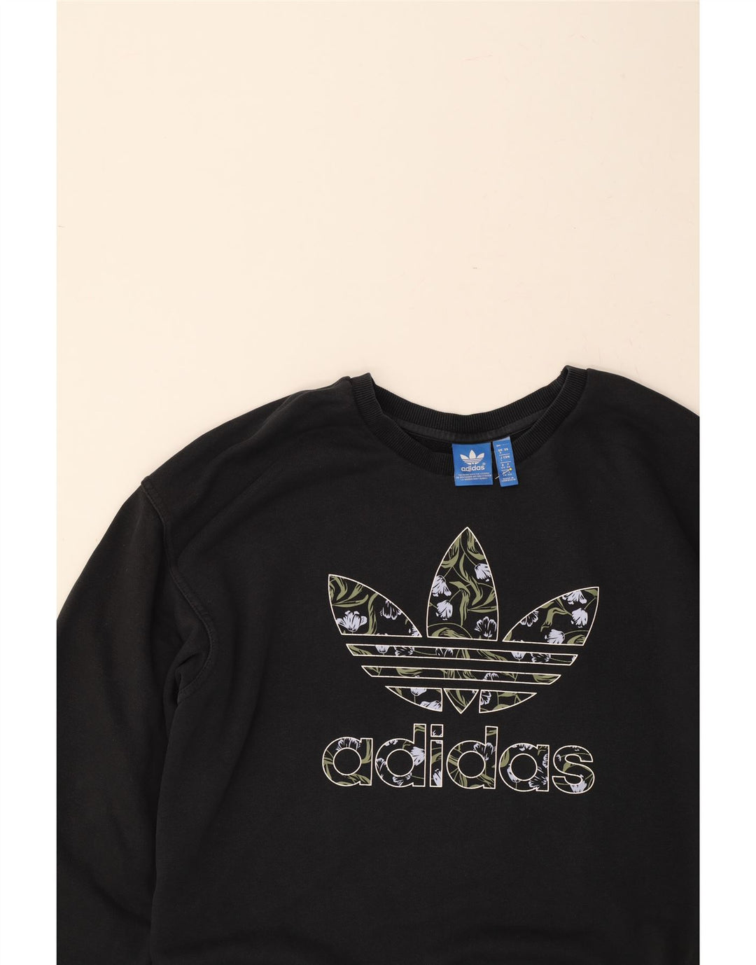 ADIDAS Womens Oversized Graphic Sweatshirt Jumper UK 8 Small Navy Blue Vintage Adidas and Second-Hand Adidas from Messina Hembry 
