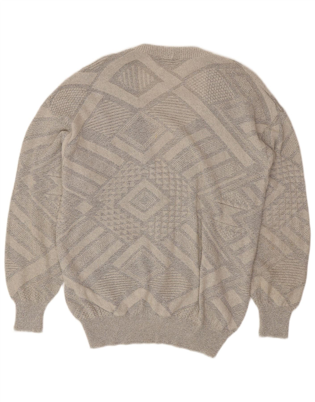 VINTAGE Herre cardigan Sweater Stor Grå Geometrisk Bomuld