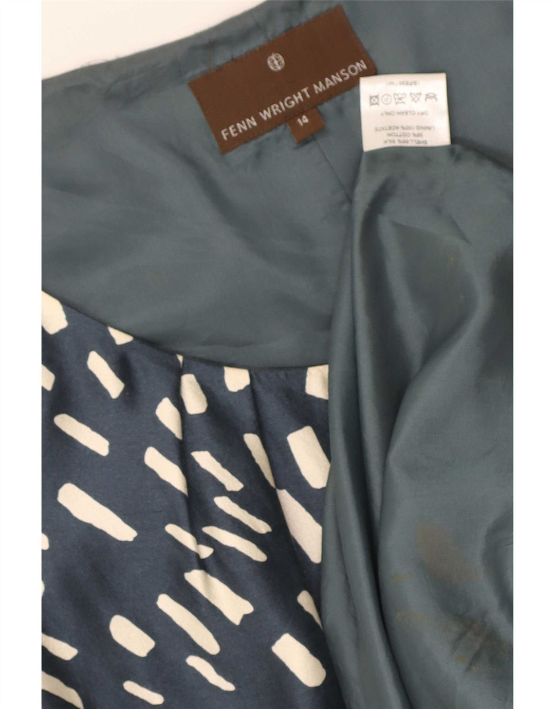Fenn Wright Manson Dame Skede Kjole UK 14 Medium Blue Geometric Silke