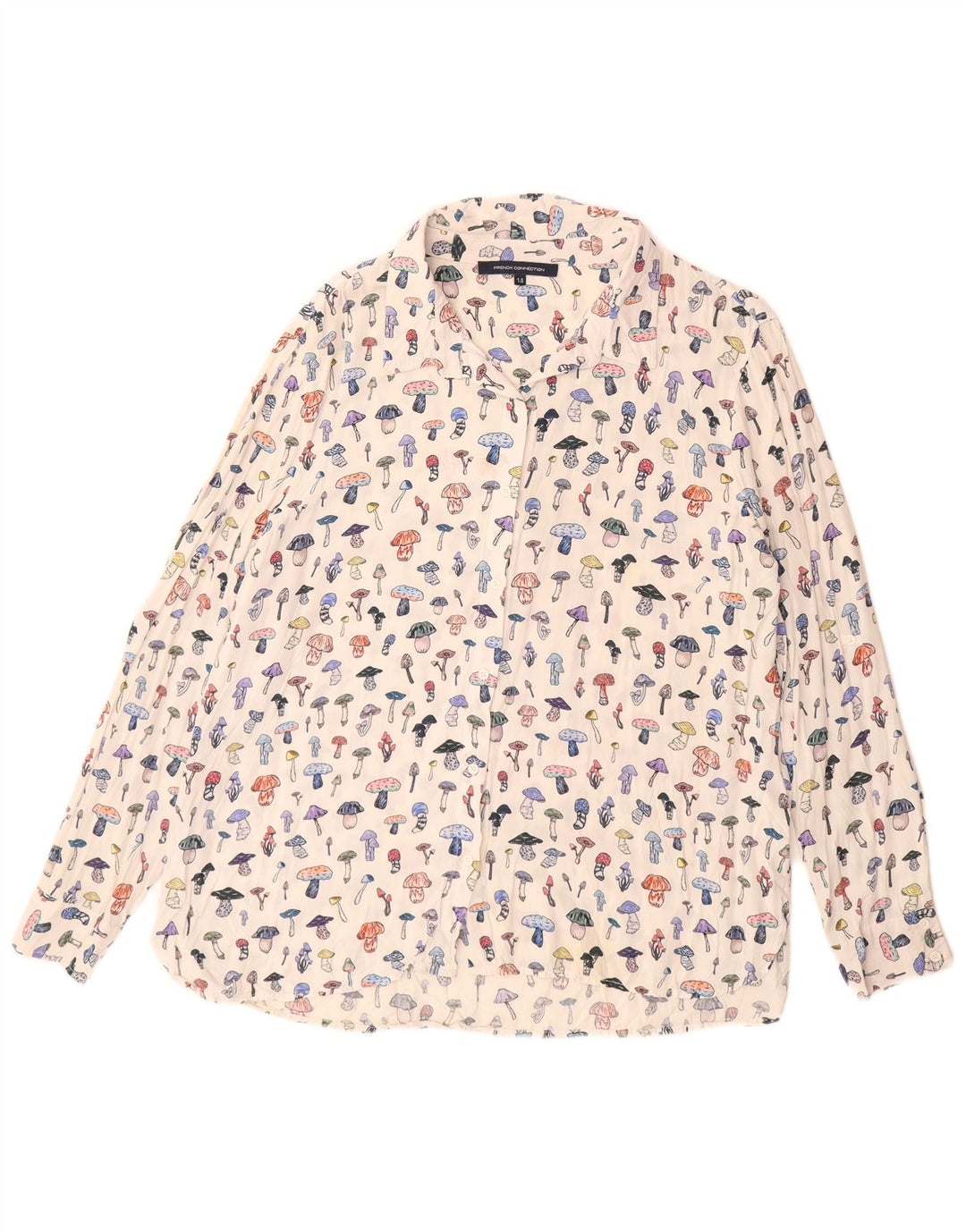 French Connection Dame abstrakt mønster skjorte bluse UK 14 Large White