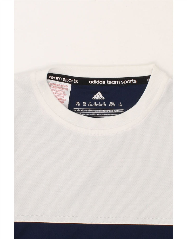 ADIDAS Boys T-Shirt Top 7-8 Years Navy Blue Colourblock Vintage Adidas and Second-Hand Adidas from Messina Hembry 