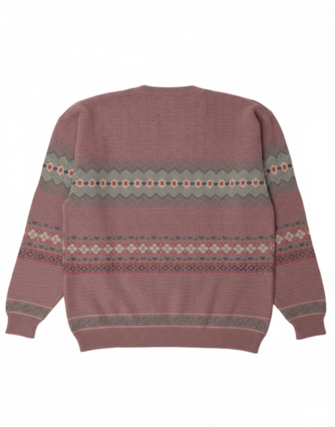 VOGUE Mens Crew Neck Jumper Sweater Medium Pink Fair Isle Acrylic