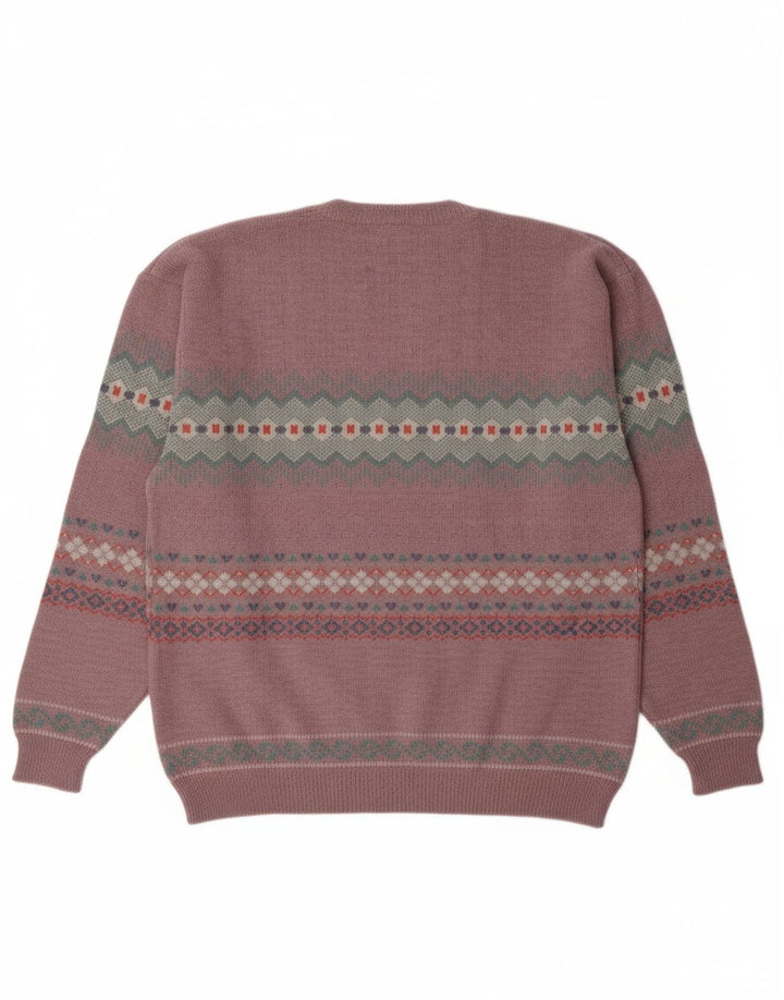 VOGUE Mens Crew Neck Jumper Sweater Medium Pink Fair Isle Acrylic