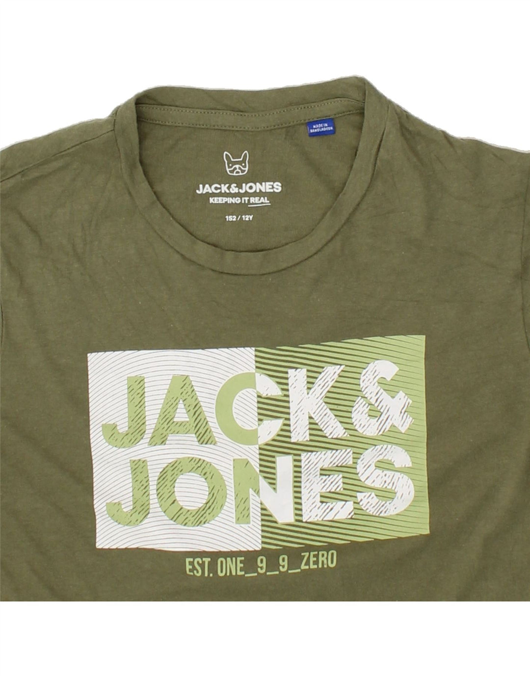 JACK & JONES Boys Graphic T-Shirt Top 11-12 Years Khaki Vintage Jack & Jones and Second-Hand Jack & Jones from Messina Hembry 