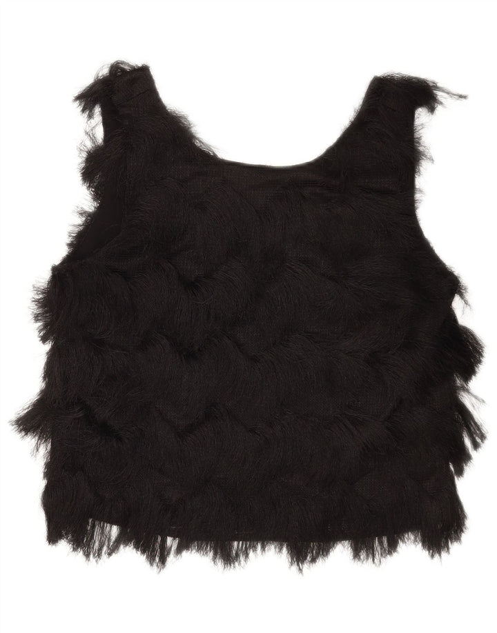 Zara Dame Ærmeløs Crop Bluse Top UK 10 Small Black Polyester