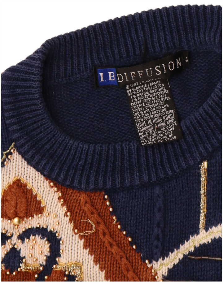 I.B Diffusion Dame Jumper Sweater UK 16 Large Navy Blue Paisley