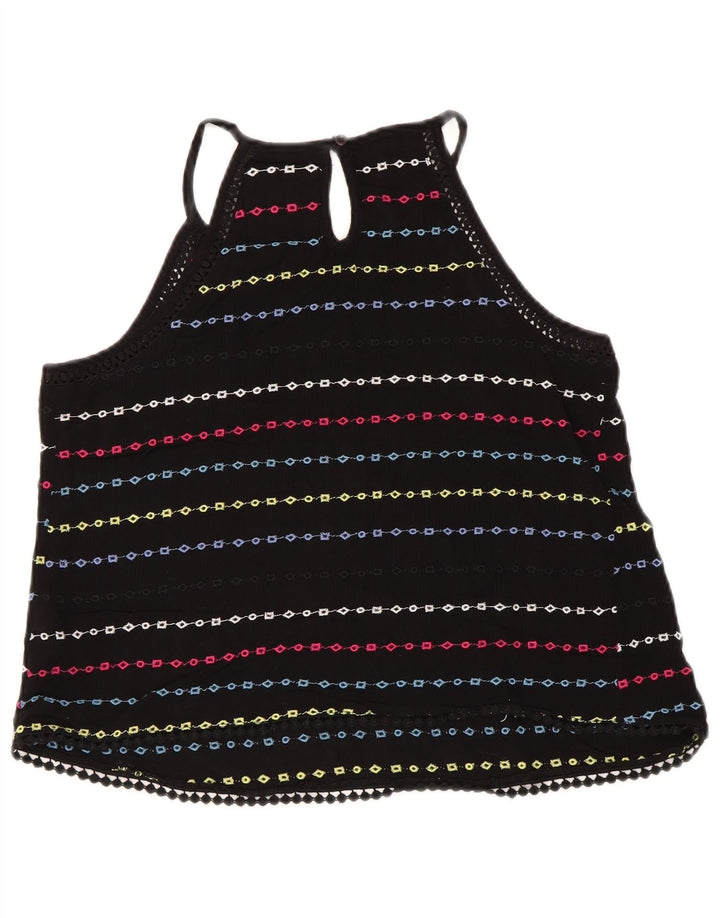 Superdry Womens Crop Halter Top UK 10 Lille sort stribet viskose