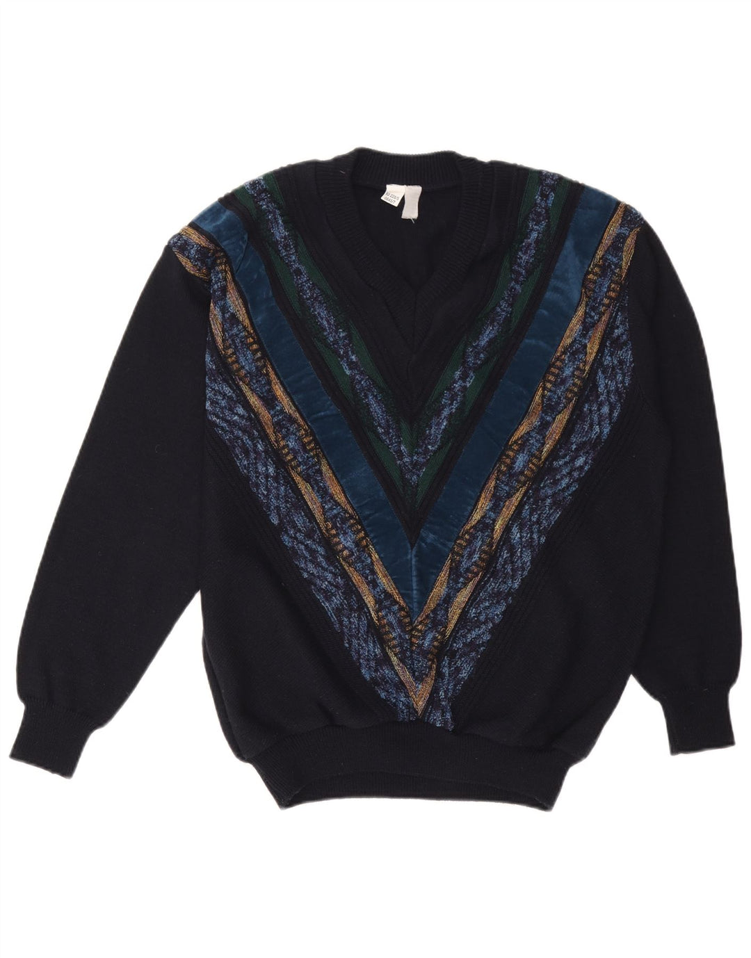 Vintage herre V-hals sweater stor marineblå stribet