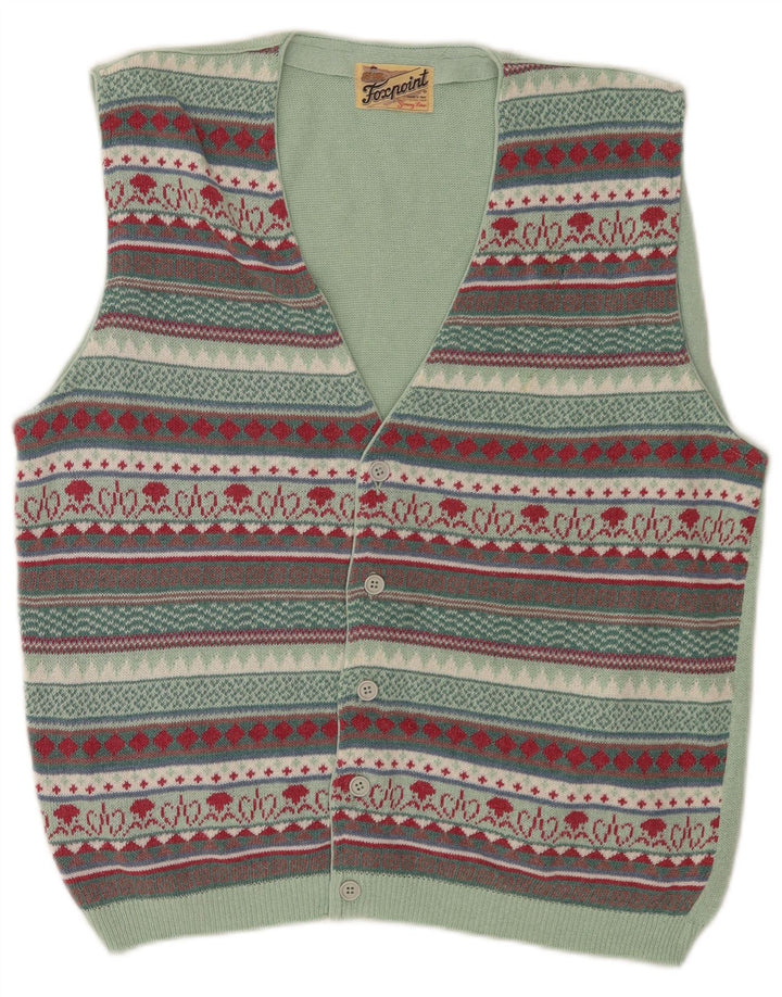 Vintage herre ærmeløs cardigan sweater Medium Flerfarvet Fair Isle