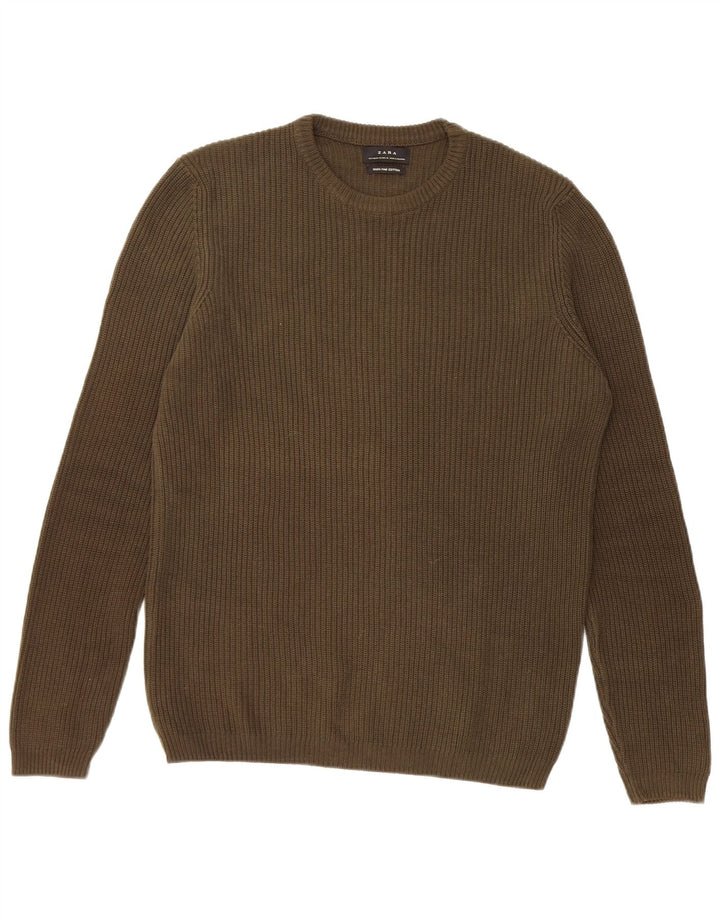 Zara Herre trøjetrøje med rund hals Medium Khaki Bomuld