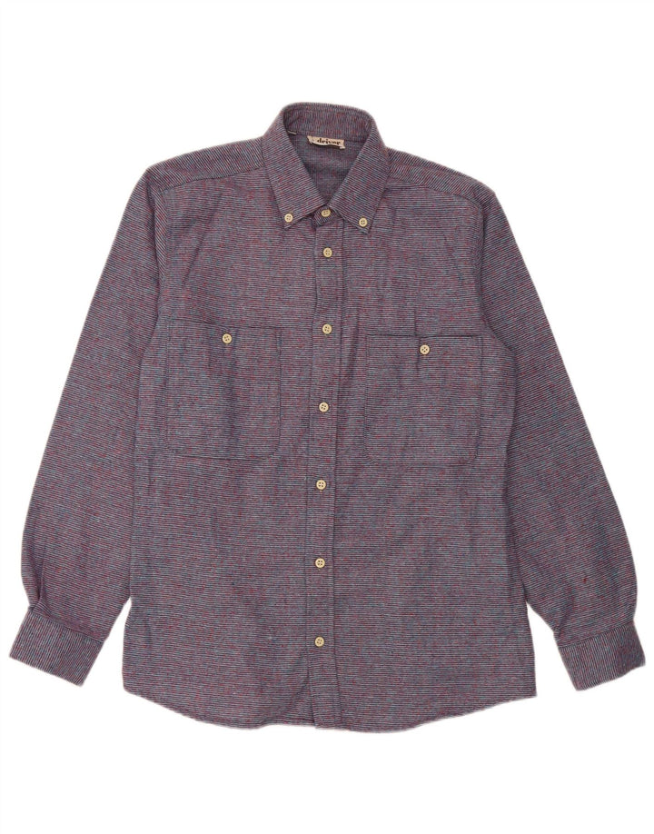 Vintage herre flannel skjorte str. 37 14 1/2 Lille lilla stribet polyester