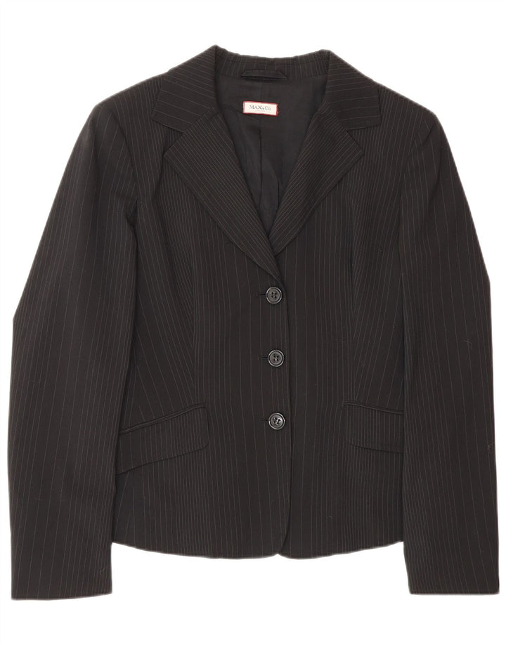 Max & Co. Dame 3-knaps blazerjakke UK 10 Lille sort stribet polyester
