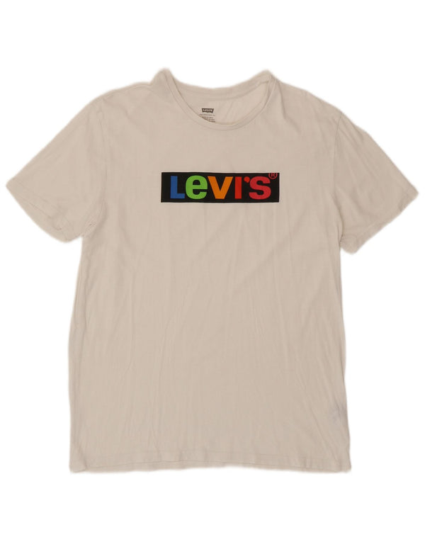 LEVI'S Herre grafisk T-shirt Top Medium Hvid Bomuld