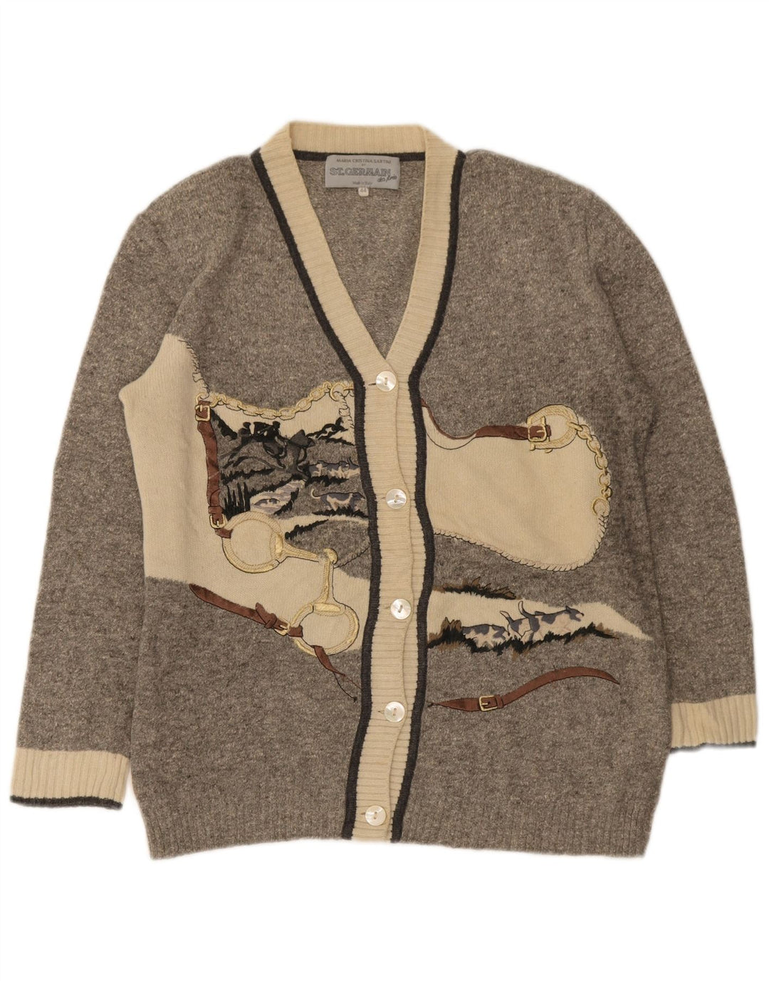 St. Germain Dame grafisk cardigan sweater IT 44 Medium Grey Colourblock