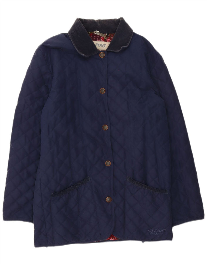 Lafont Dame Loose Fit Quilted Jacket UK 10 Small Navy Blue Polyester