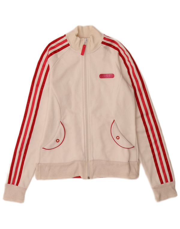 Adidas Womens Graphic Tracksuit Top Jacket UK 8 Small  Off White Polyester