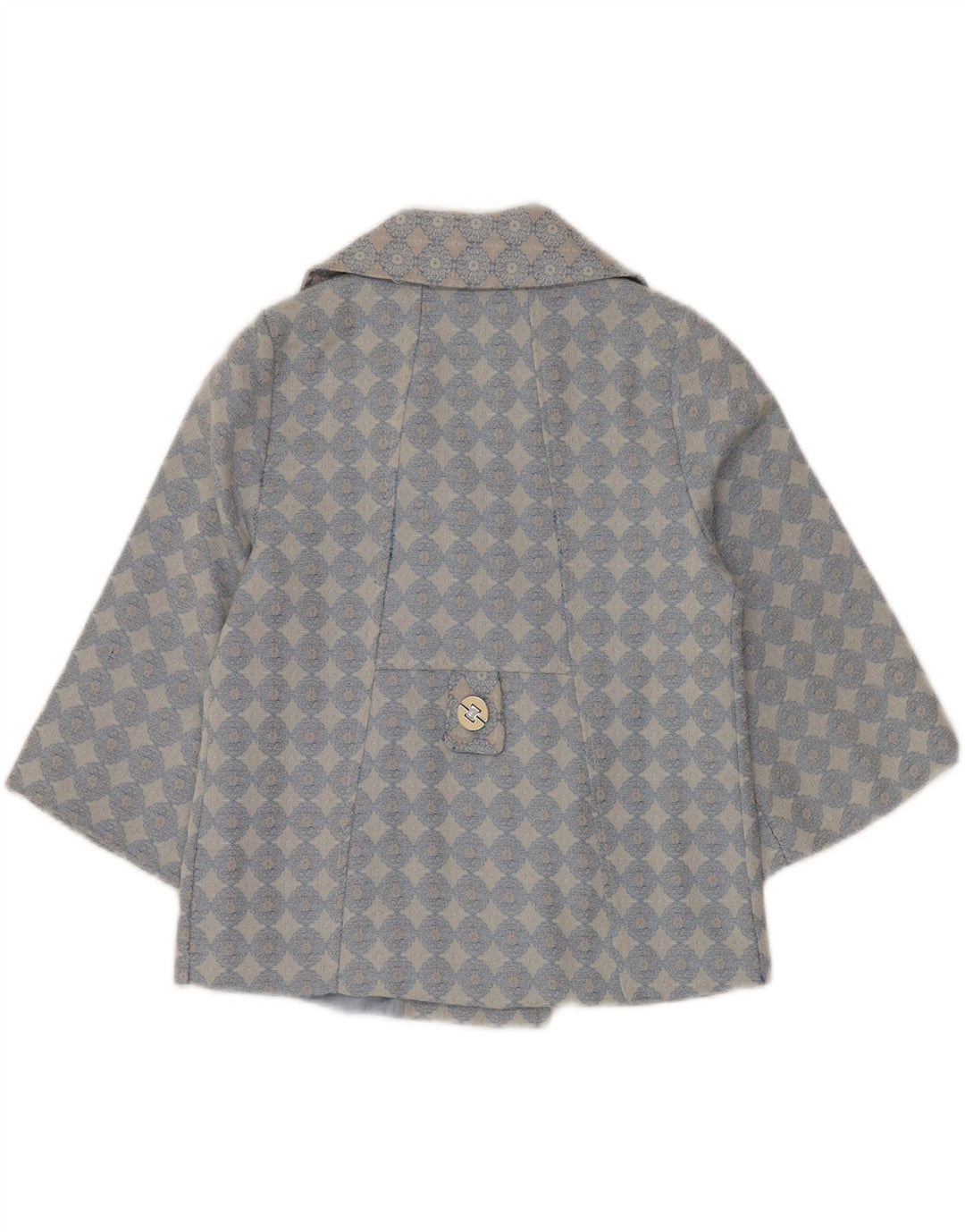 VINTAGE Dame 3/4-ærmet Bolero-jakke UK 10 Small Blue Geometric