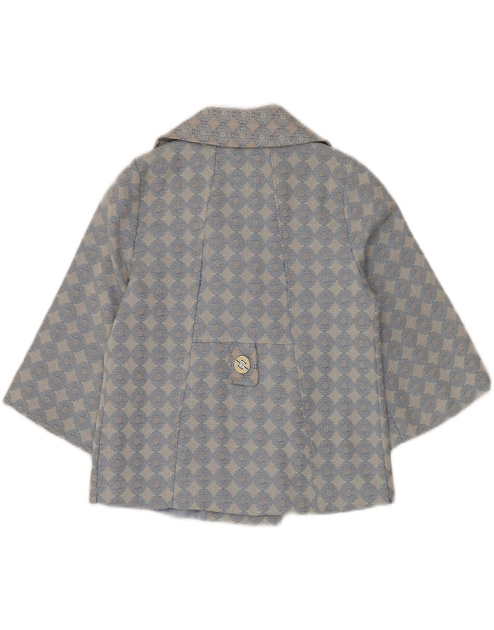 VINTAGE Dame 3/4-ærmet Bolero-jakke UK 10 Small Blue Geometric