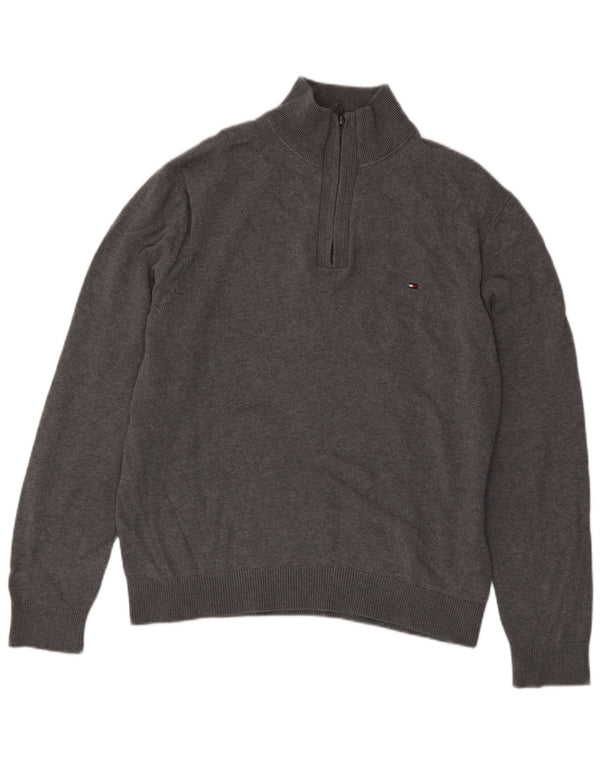 Tommy Hilfiger Herre Zip Neck Jumper Sweater XL Grå Bomuld