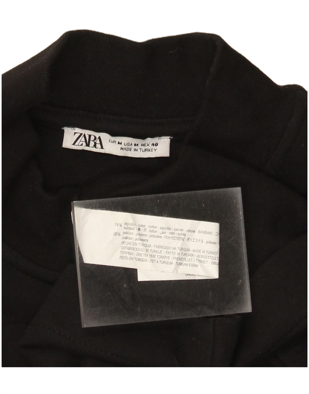 Zara T-shirt med lynlås til kvinder DK 14 Medium Sort bomuld