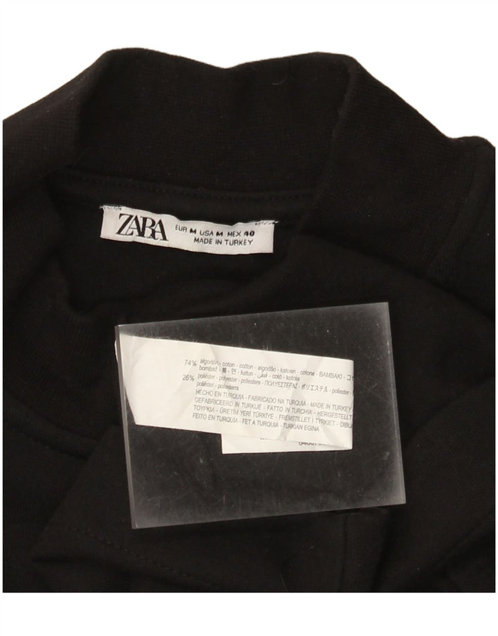 Zara T-shirt med lynlås til kvinder DK 14 Medium Sort bomuld