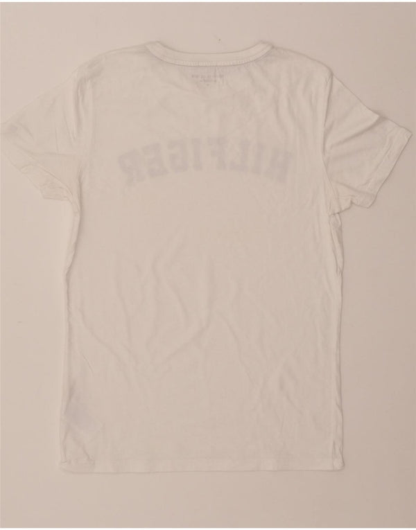 TOMMY HILFIGER Grafisk T-shirt top til kvinder UK 14 Medium hvid bomuld