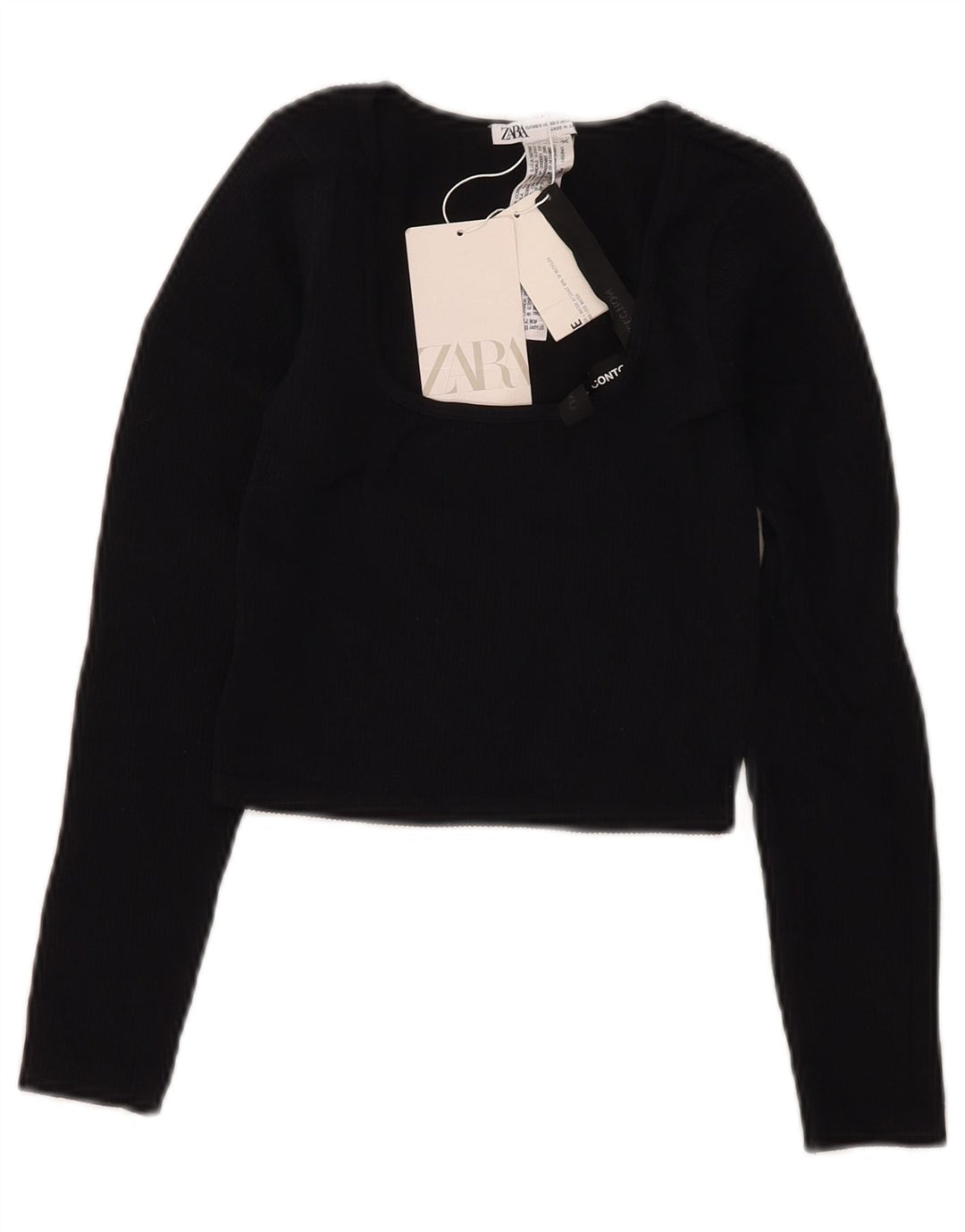 Zara Womens Crop Top Langærmet UK 4 XS Sort Polyamid