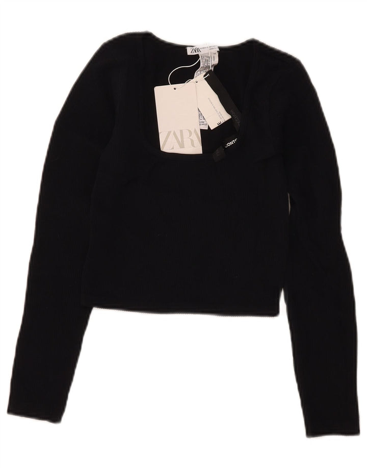 Zara Womens Crop Top Langærmet UK 4 XS Sort Polyamid
