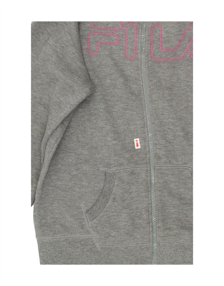 FILA Womens Graphic Zip Hoodie Sweater UK 14 Medium Grey Vintage Fila and Second-Hand Fila from Messina Hembry 